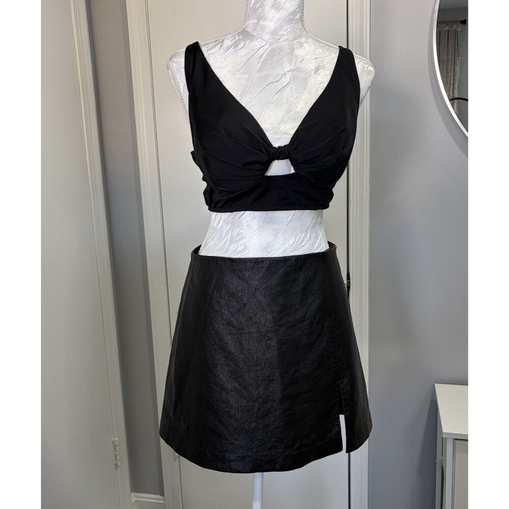 Sunday Best Aritzia Black Faux Leather Y2K Skirt 8 Vegan High Waist Side Slit